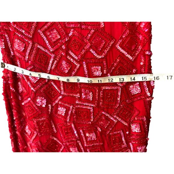 Joan Leslie Evenings Red Sequin Silk Cocktail Party Holidays Dress Size 6 - Picture 11 of 11